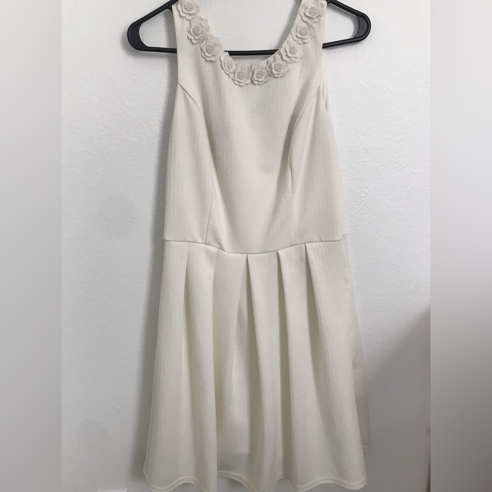 White Blue Rain Prom/Garden Tea Party Dress with Side Zipper and Flowers (Large)